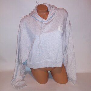 Victoria Secret PINK Hoodie Crop Sweater Gray Logo Long Sleeve Pullover Cropped